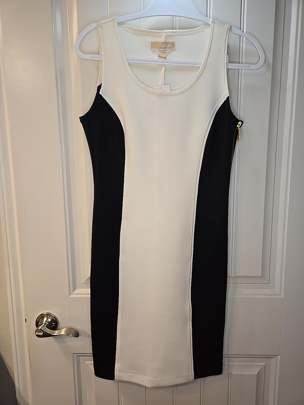 Michael Kors Black and White Colorblock Midi Sheath Dress